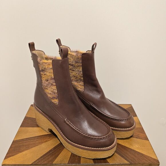 Coach Delaney Chelsea Boots Brown Leather Size 10 Chunky Lug Platform Sole Boho - Picture 2 of 16